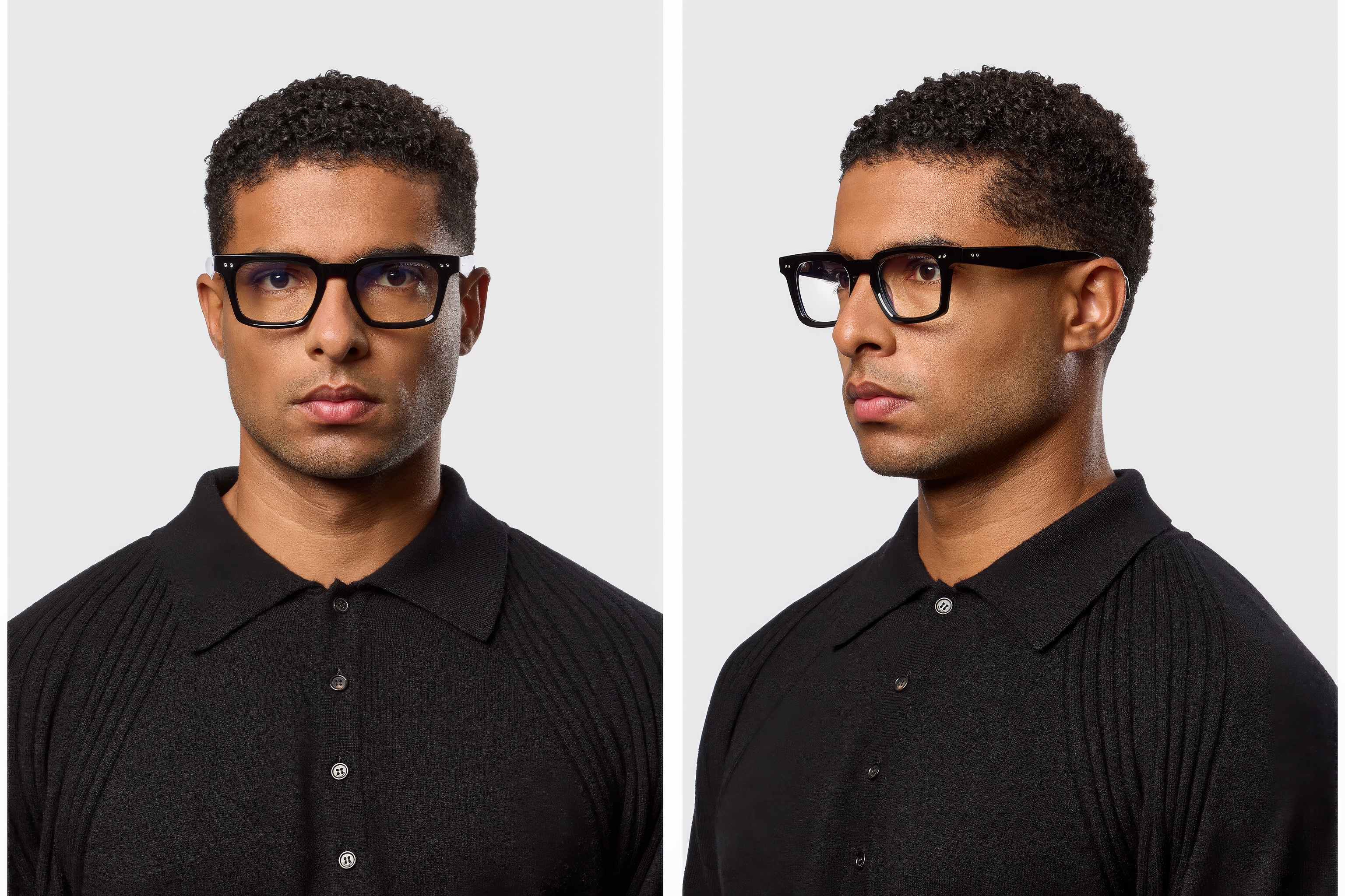 Front portrait of a man wearing black DITA MONOLIX Optical glasses